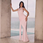 Fashionable Fitted Backless Round Neck High Waist Sleeveless Ribbon Wrap Bodycon Dress
