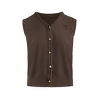 Elegant Vintage Gray V-Neck Knit Vest, Spring and Autumn Inner Layer Short Open Cardigan, Urban Style Top