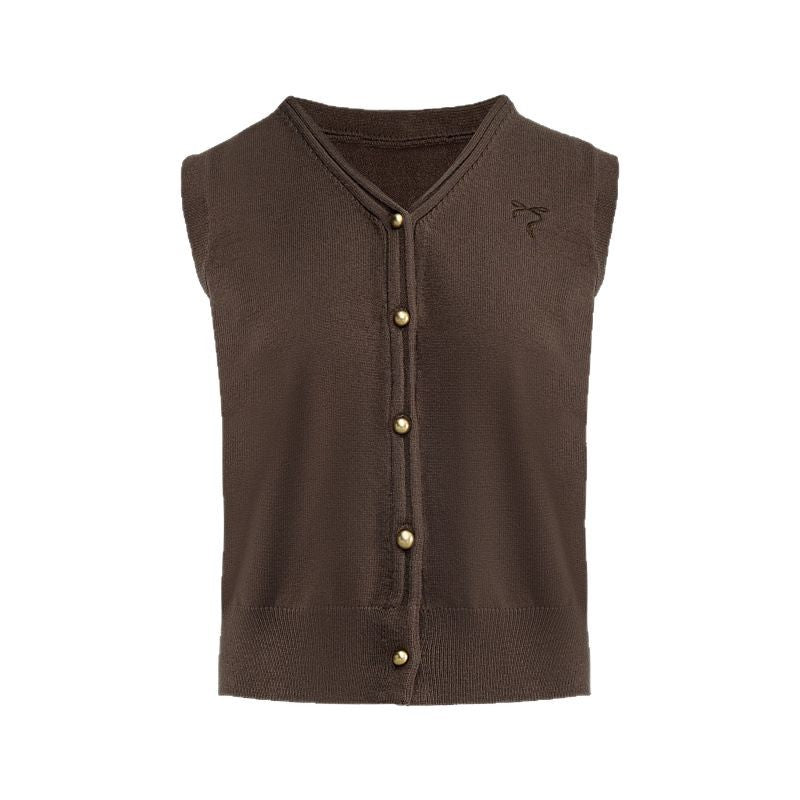 Elegant Vintage Gray V-Neck Knit Vest, Spring and Autumn Inner Layer Short Open Cardigan, Urban Style Top