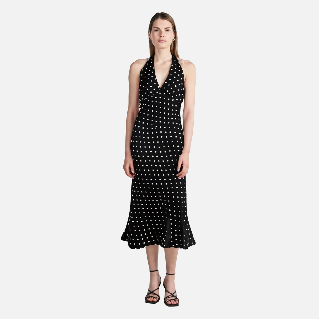 Polka print strap neck bag hip skirt dress