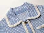New Arrive Knitted Women Mini Dress Turn-Down Collor Short Sleeve Single Breasted Lady Dress