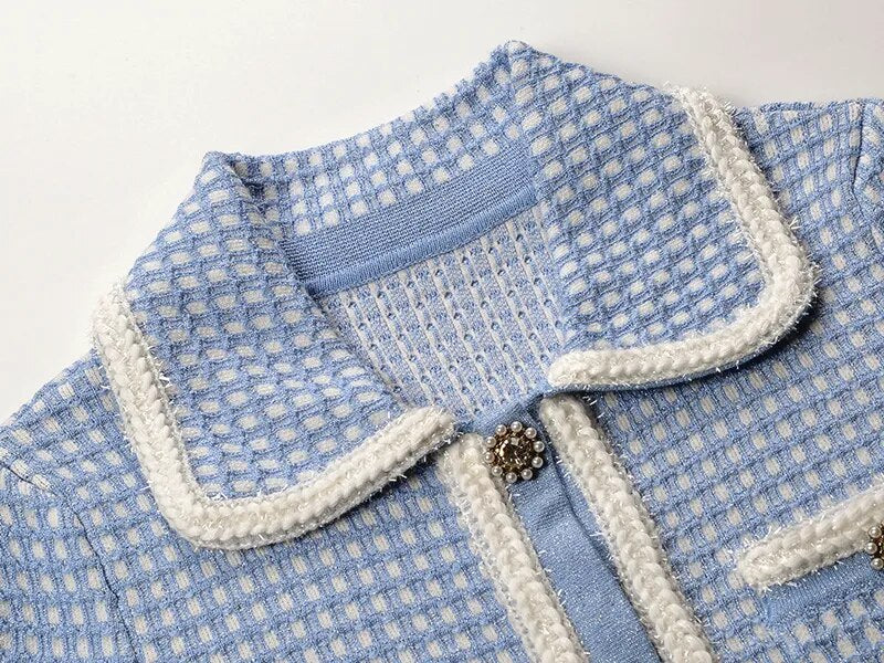 New Arrive Knitted Women Mini Dress Turn-Down Collor Short Sleeve Single Breasted Lady Dress