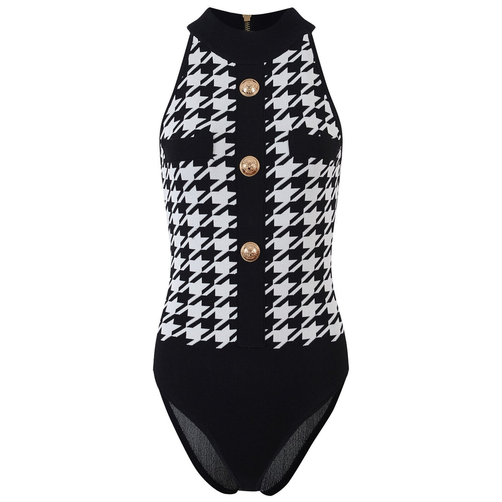 Luxury Designers Summer Clothes Vintage Lion Buttons Plaid Jumpsuit Women Sleeveless Sexy Outfits for Woman
