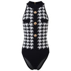 Luxury Designers Summer Clothes Vintage Lion Buttons Plaid Jumpsuit Women Sleeveless Sexy Outfits for Woman