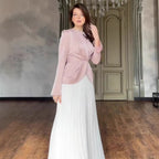 Elegant Color-Blocked Suit Dress for Women, Long Sleeve, Autumn Fashion, Pleated Design