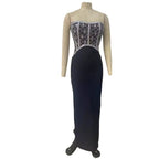 Strapless heavy work nail bead medium length bandage dress in black
