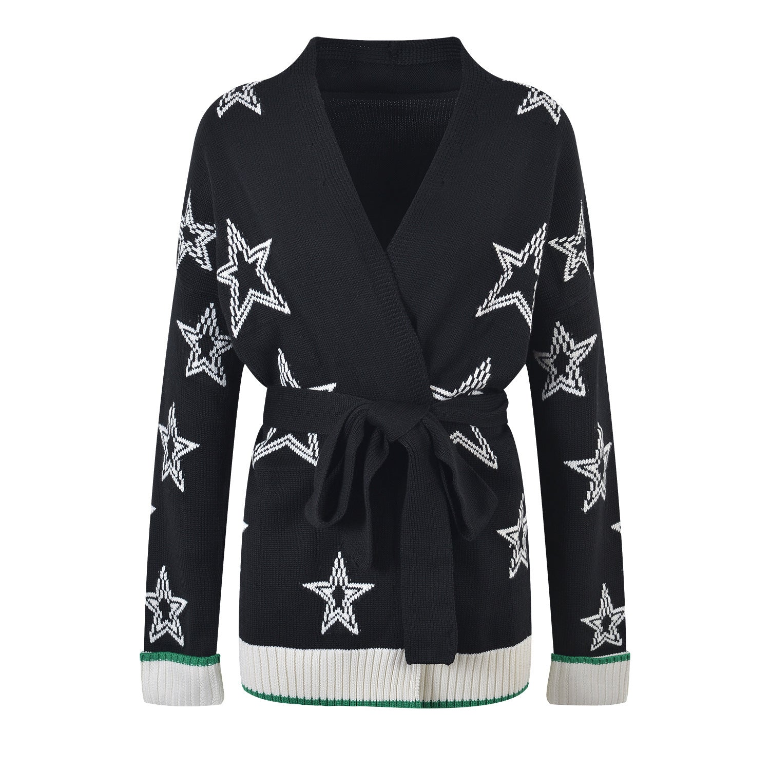 Luxury Star Printed Long Cardigans for Woman Autumn Oversized Black Knitted Sweater Mujer Korean Fashion