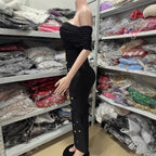 New Women's Sexy One-Shoulder Luxurious Beaded Long Bandage Dress Noble Style Evening Gown