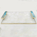 White Crystal Agate Plated Serving Tray With Blue Agate/Onyx Handles/Personalised Momentos/Sign Boards