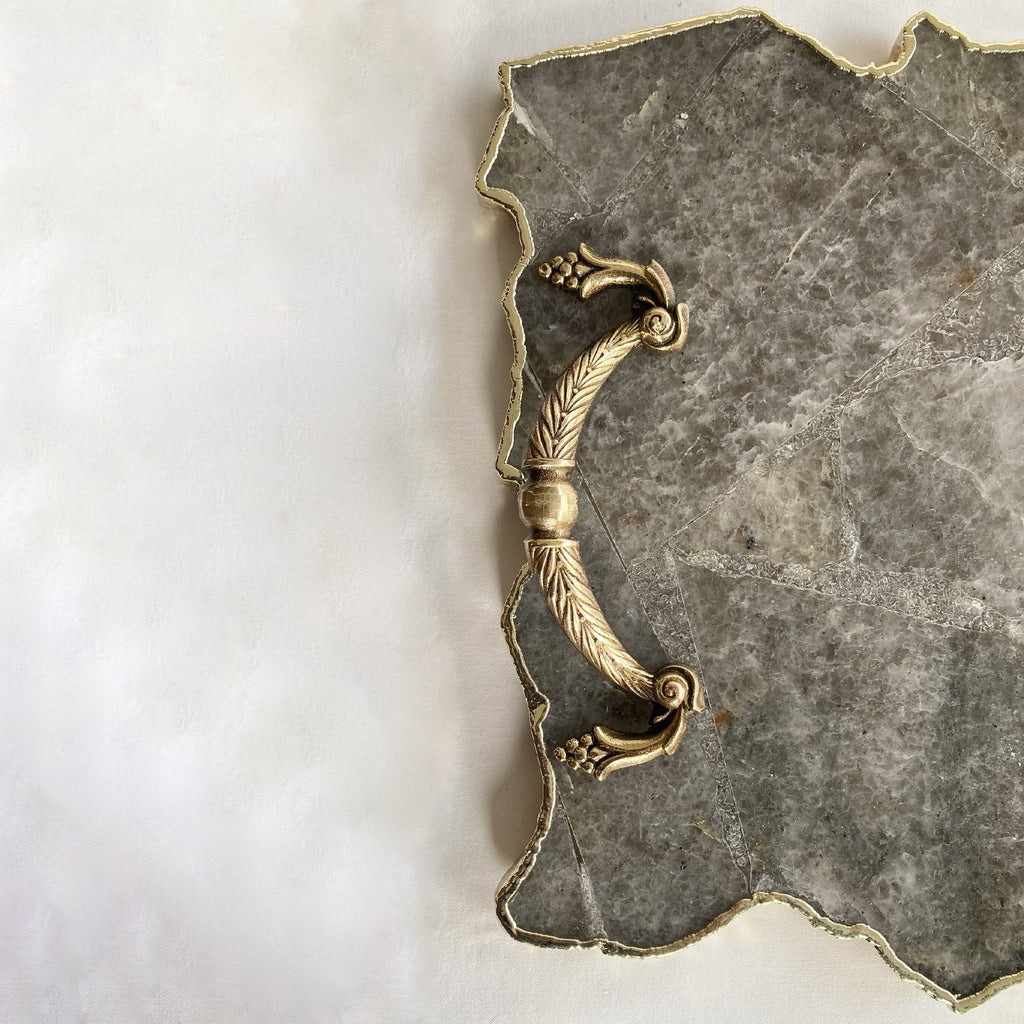 Large Smoky Grey Agate Serving Tray With Brass Handles/Personalised Momentos/Sign Boards 10"x15"