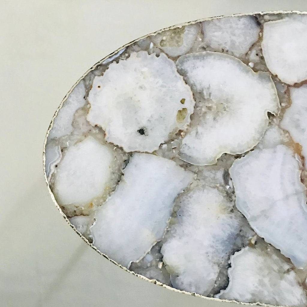 Oval White Agate/Crystal/Gemstone/Quartz Organic Edge Side/Drink/Table