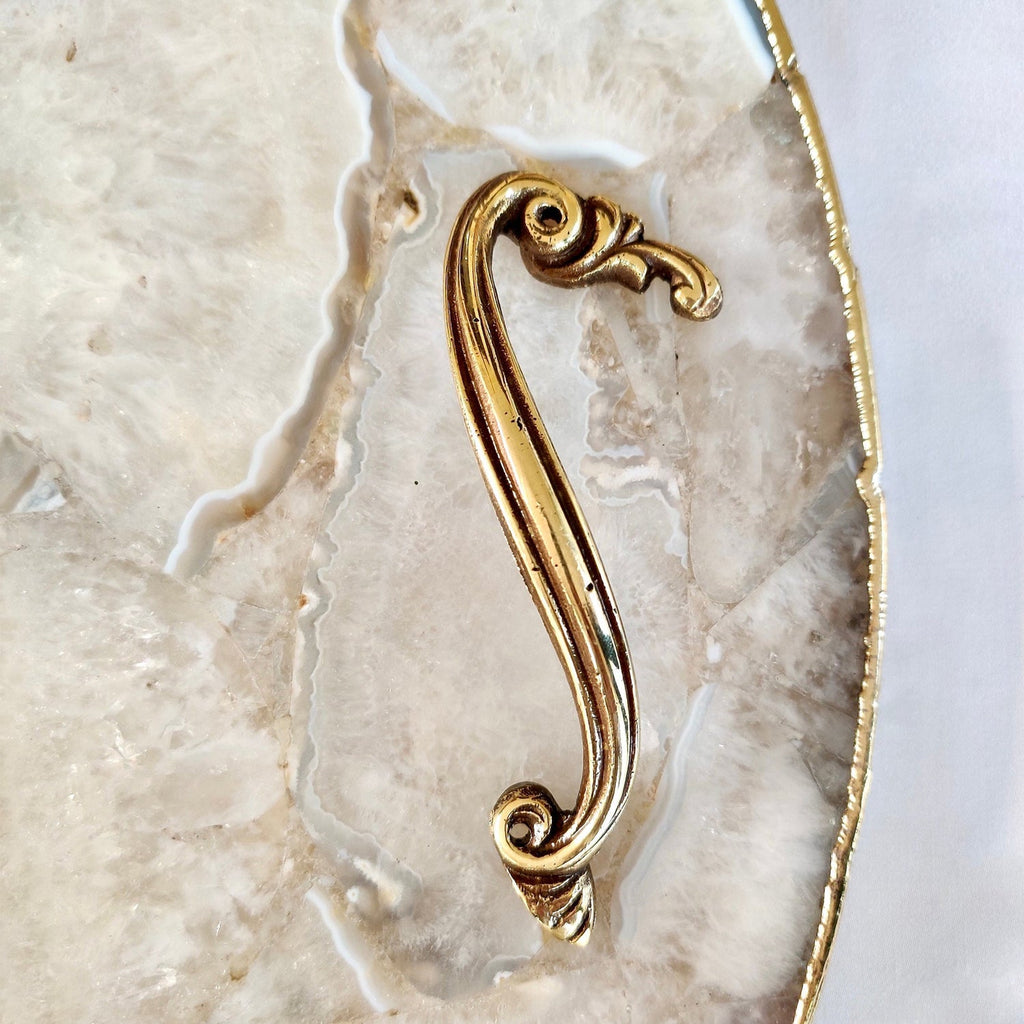 White Agate  Serving Tray With Brass Handles | Circular |