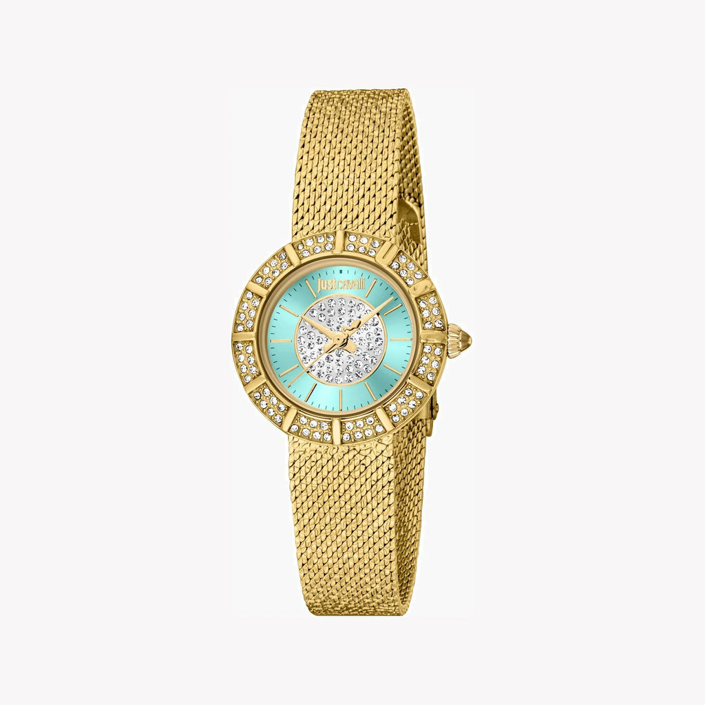 Just Cavalli Women's Gold Stainless Steel Watch, Turquoise Dial | Jc1l253m0065