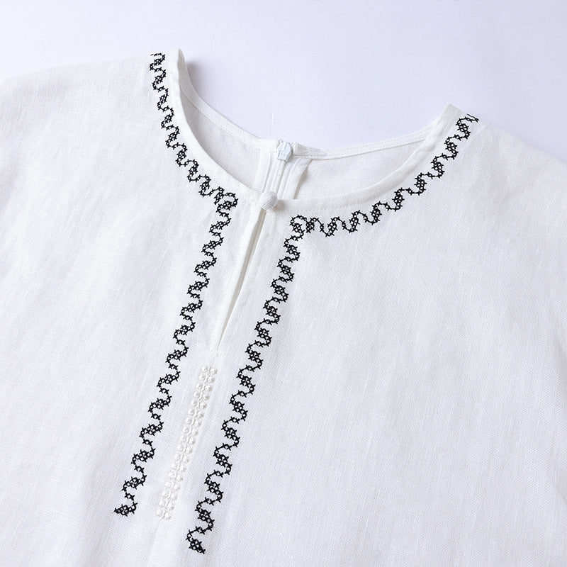 Simple Color-block Embroidered Sleeveless Vest for Women, Casual Summer Top with Cool Feeling