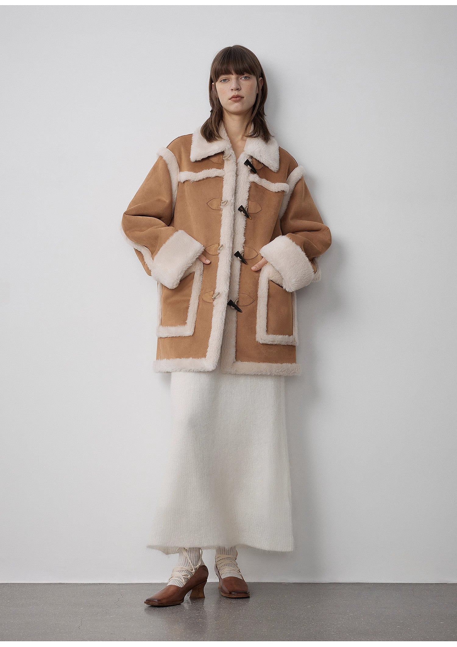 "Western Sunset"Winter  Wool Artificial Compound Suede Shearling Fur Coat for Women