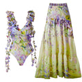 European and American swimsuit floral lace up atmosphere fairy style one-piece swimsuit set