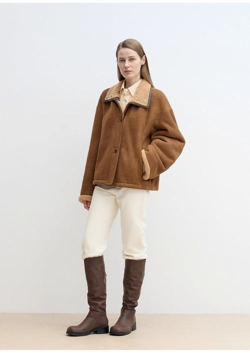 "Knight's Contract" Merino wool sheepskin coat with fur-faced stand-up collar