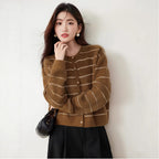 French Style Chic Stripe Sweater for Women, Autumn/Winter Retro Lazy Fashion Knitted Cardigan
