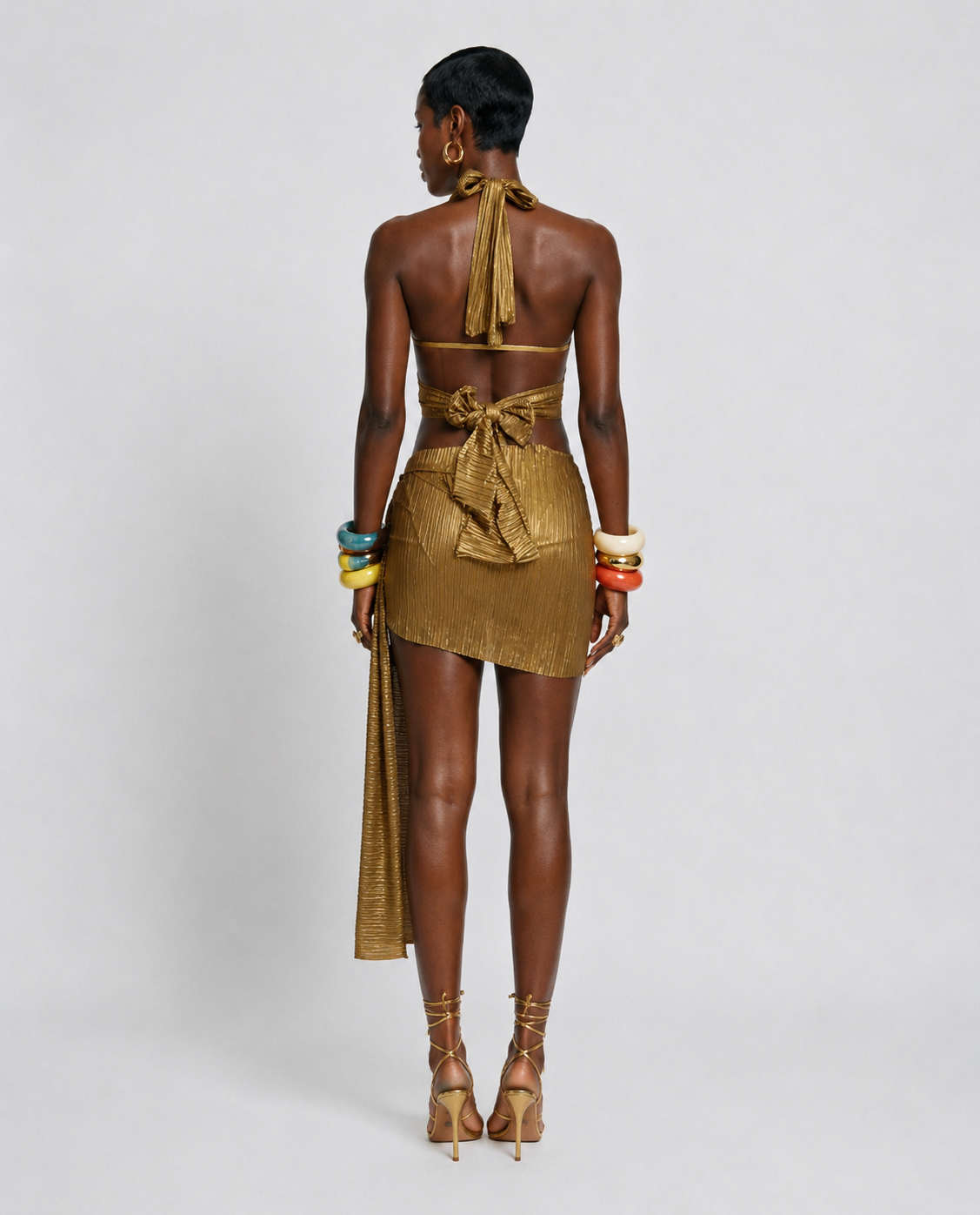 Golden Halter Cutout Swimsuit-2
