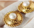 Brass Retro Natural Stone Pearl Necklace Earrings  Women Jewelry Punk Designer Japan Korean