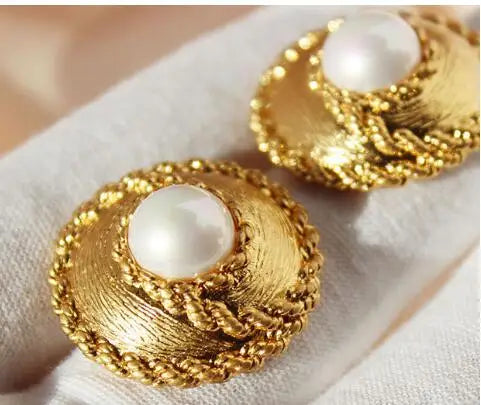Brass Retro Natural Stone Pearl Necklace Earrings  Women Jewelry Punk Designer Japan Korean