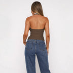 White Lace Frill Halter Backless Design Slimming Tie-Back Camisole