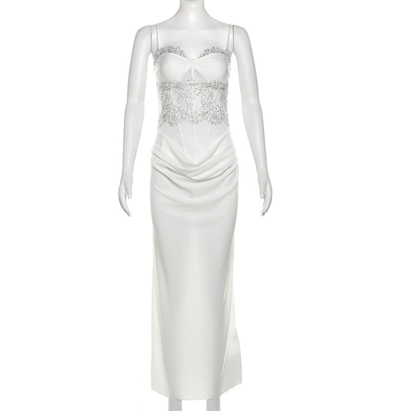 Elegant Chiffon Off-Shoulder Bodycon Dress with Ruffle Detail and Color-Blocking Design