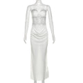 Elegant Chiffon Off-Shoulder Bodycon Dress with Ruffle Detail and Color-Blocking Design
