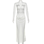 Elegant Chiffon Off-Shoulder Bodycon Dress with Ruffle Detail and Color-Blocking Design
