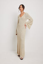 Woman Long Dress Elegant Fashion Knitted Plush Long Flared Sleeve Backless Autumn Fairy Dress