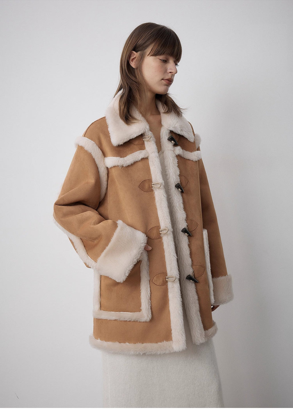 "Western Sunset"Winter  Wool Artificial Compound Suede Shearling Fur Coat for Women