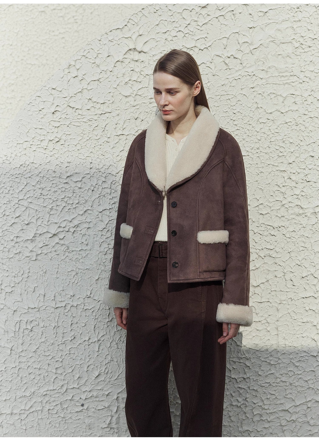 "Pure Era" imported high-quality lamb contrast color fruit collar short wool fur coat