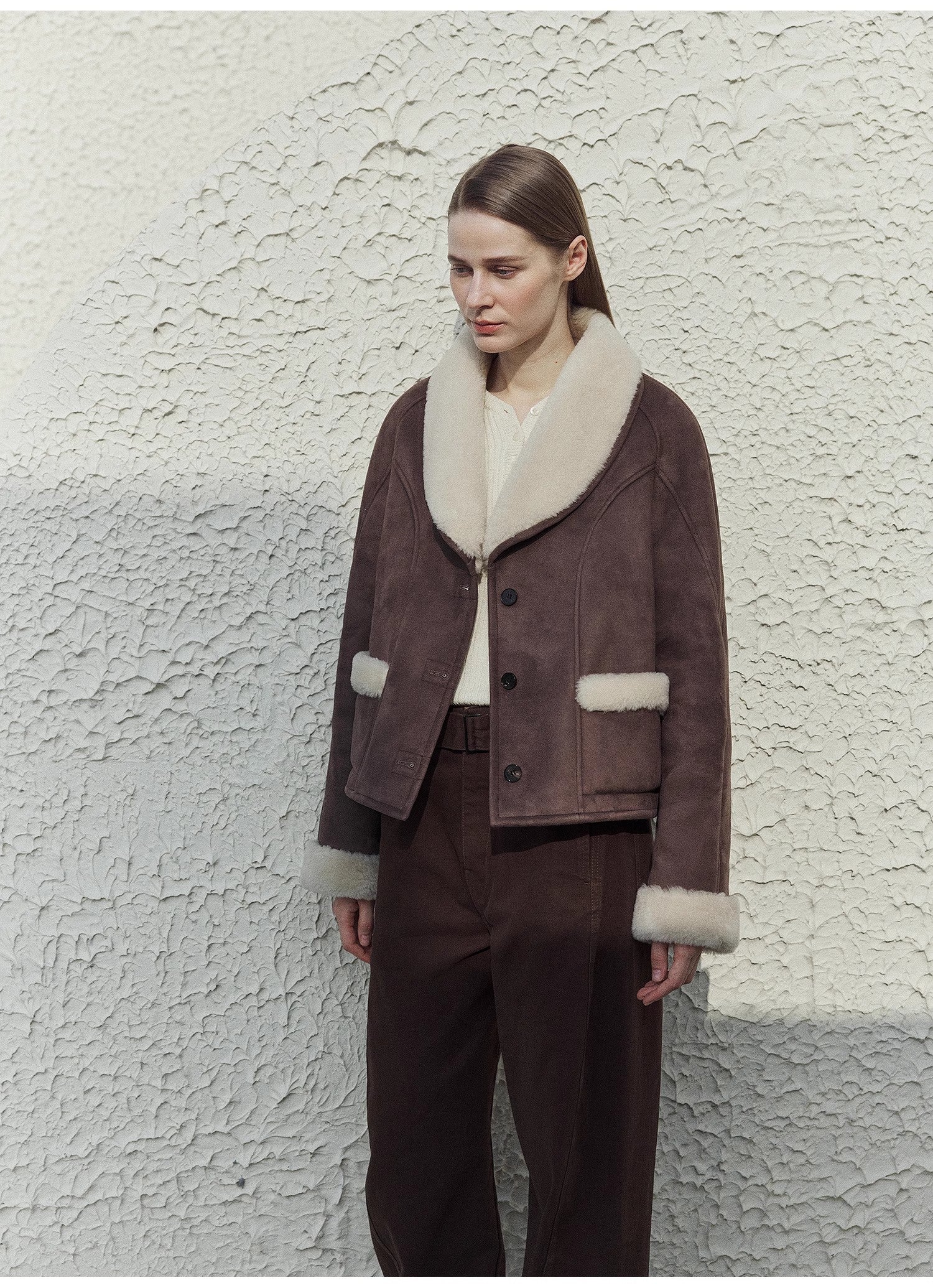 "Pure Era" imported high-quality lamb contrast color fruit collar short wool fur coat