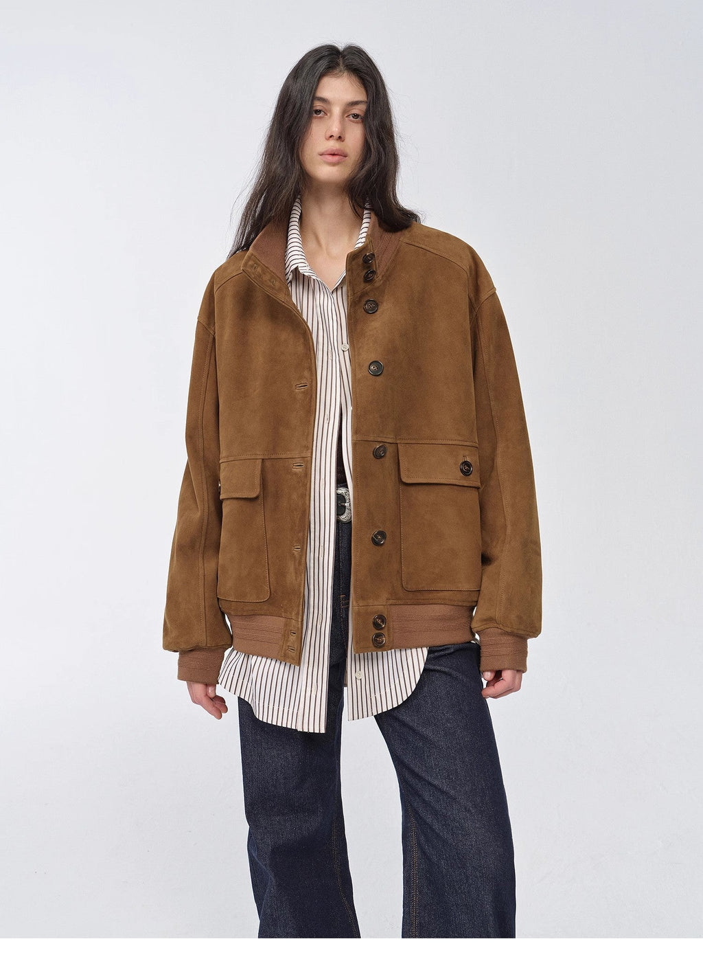"Spring Whisper" Vintage imported suede sheepskin leather ribbed patchwork jacket
