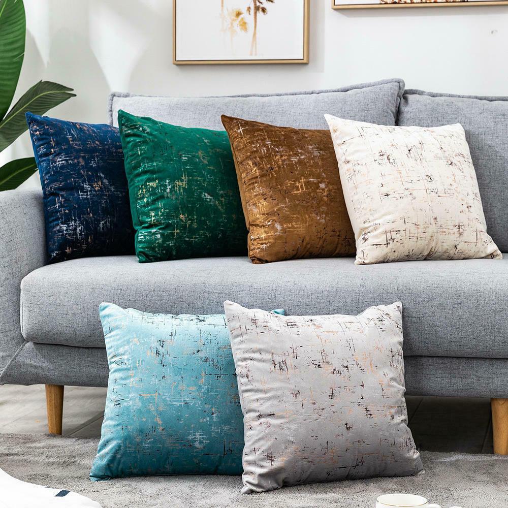 Blue Colour Velvet Cushion Cover with Plain Gold Stamping
