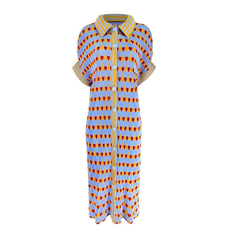Spring Hearts Love Printed Dress Cardigan Button Dress Elegant Flare Sleeve Designer Clothing 8958