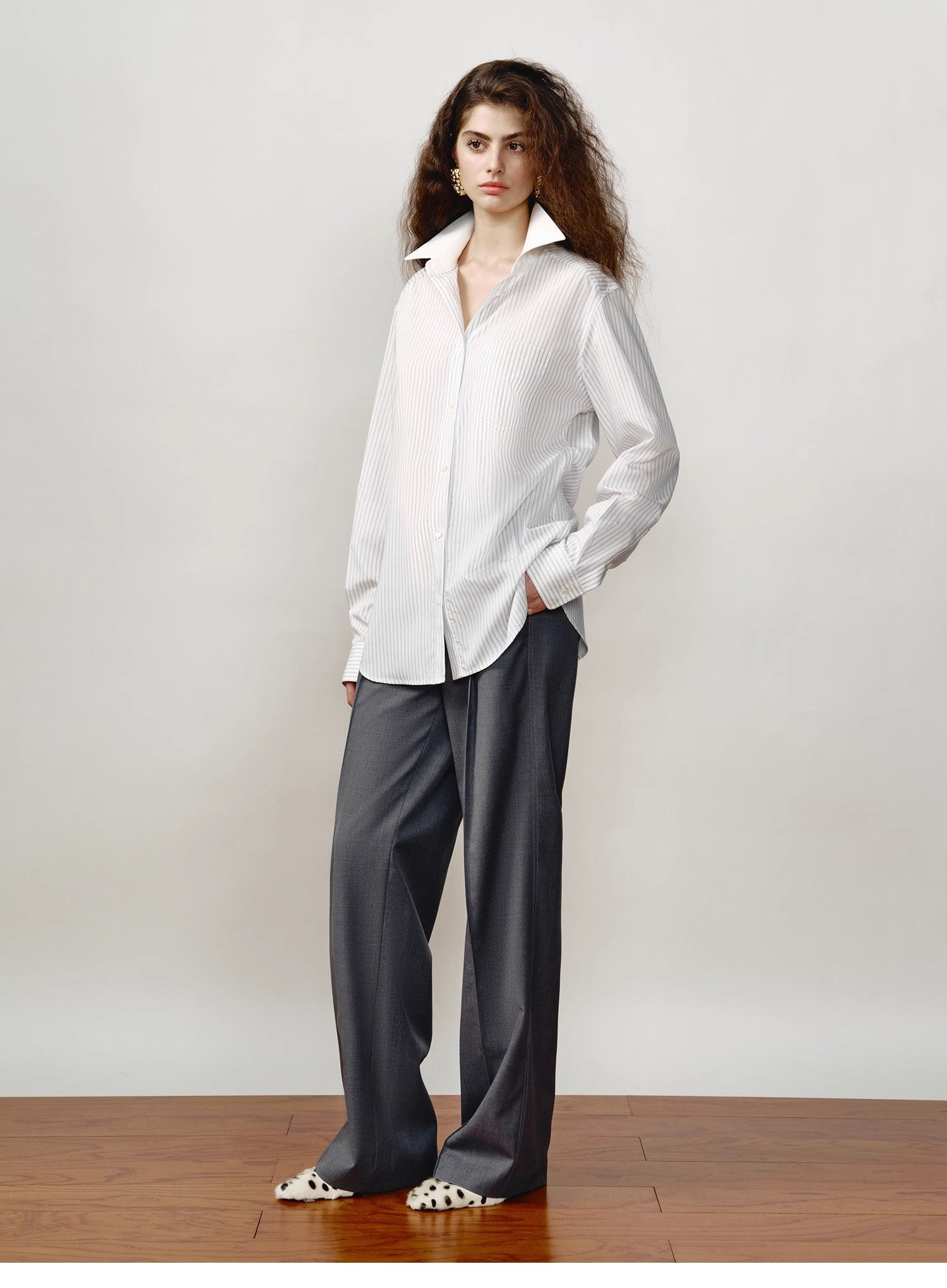 [FF×JW Ghosn Stripe] Lapel contrast classic striped shirt