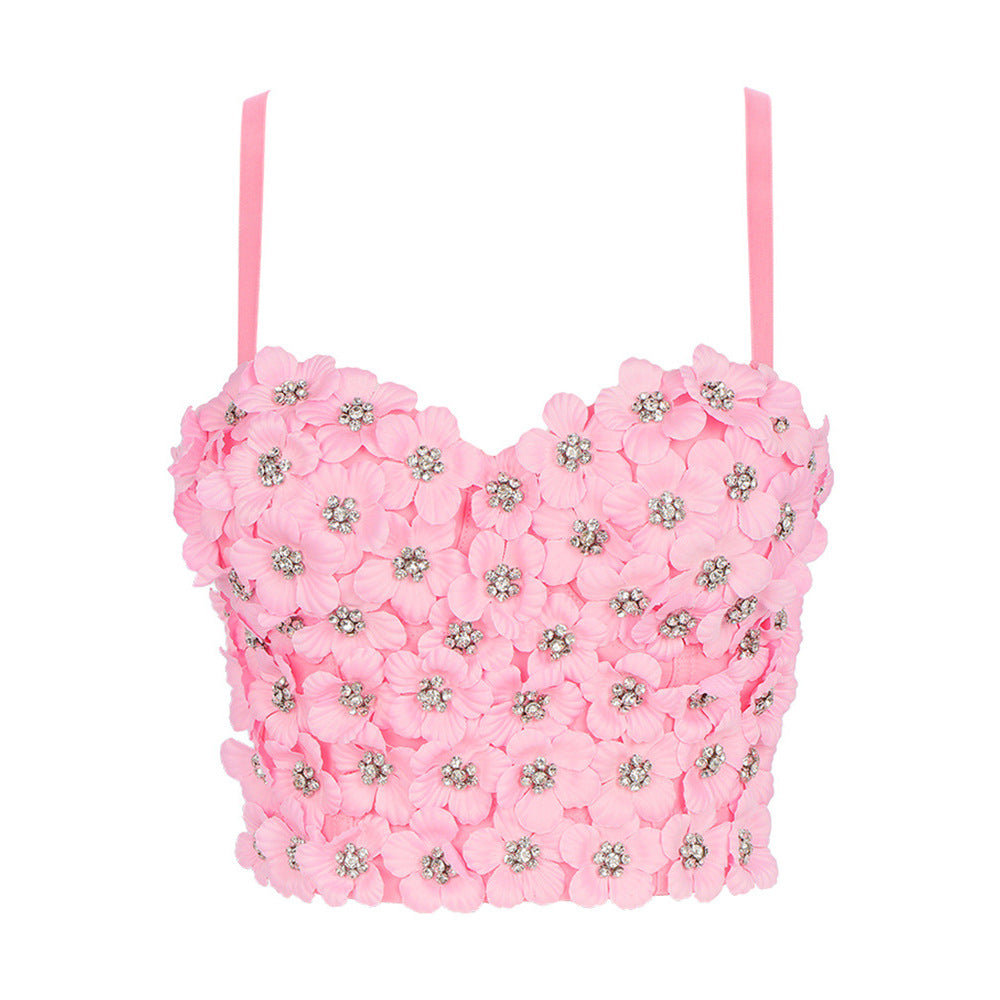 Women's Designer Style Strapless Bra Camisole One-Piece Floral Boned Bustier