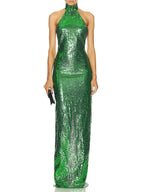 Solid color high waisted patchwork design for women's long dress