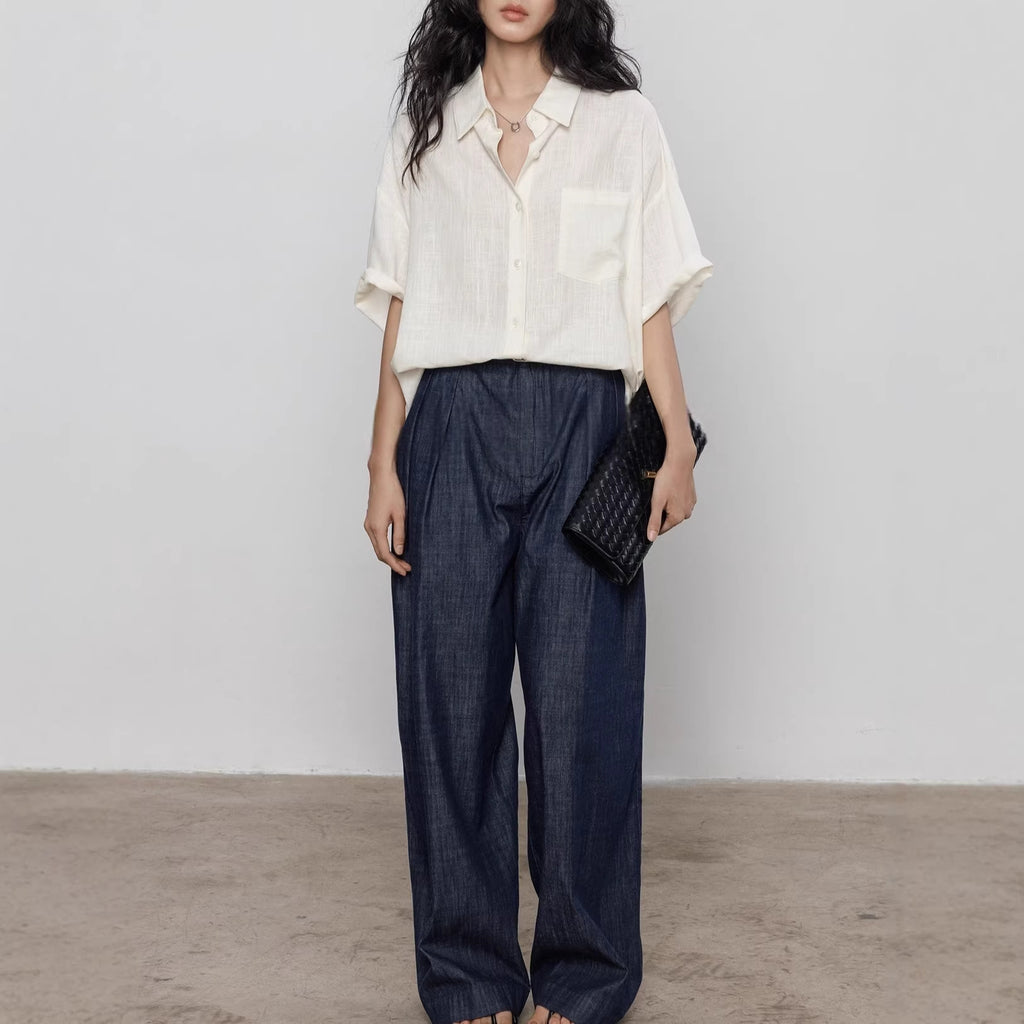 Loose Commute Shirt for Women Short Sleeve Casual Top with Rich Aesthetic