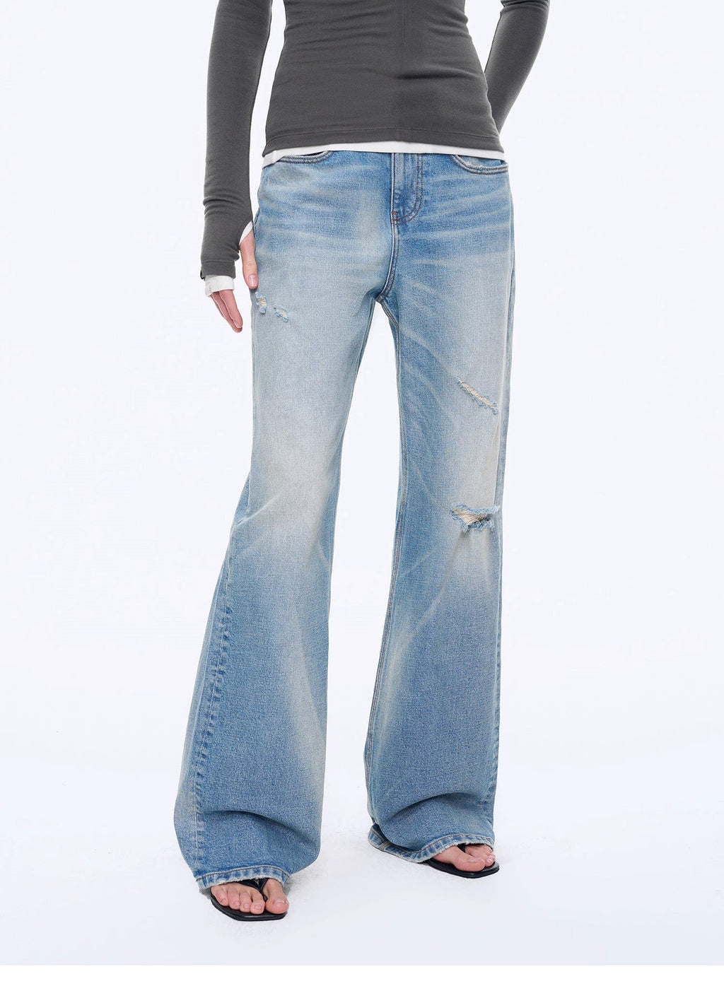 "West City Rhythm" Handmade Whisker Washed Flared Jeans Spring