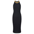 Elegant Sleeveless Halter Dresses for Women 2023 Luxury Deisgners Elegant Sequin Beaidng Knitted Sweater Dress Vestidos Midi
