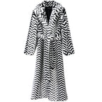 Super Long Women Faux Fur Coat Luxury Lapel Thick Warm Black White Striped Furry Women Jacket Winter Clothes Women