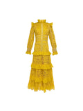 Designer Fashion Runway Maxi Dress Women's Long Sleeves Lace Embroidery Hollowed out Ruffle Slim Vintage party Long dress