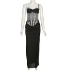 Elegant Chiffon Off-Shoulder Bodycon Dress with Ruffle Detail and Color-Blocking Design