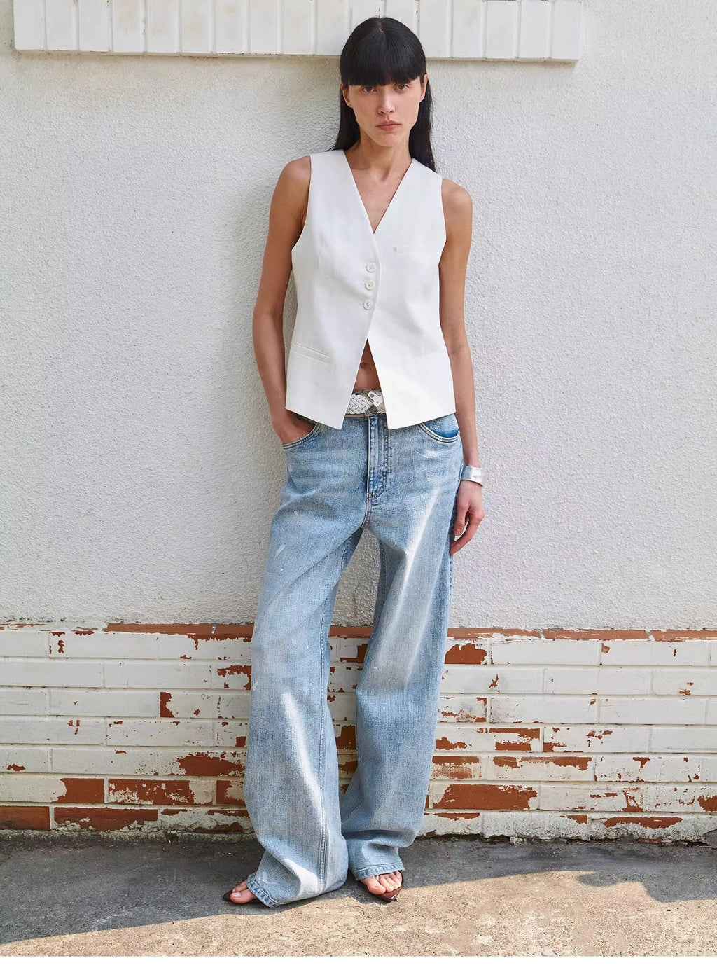 "Art Journey" distressed dirty dyed Tencel cotton jeans