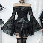 Gothic Layered Skirt with Chain Cross Design for Women, Fitted and Trendy Halloween Party Style