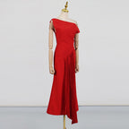 Elegant Lady-Style Dress Pleated Design Slim Fit White Evening Gown