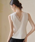 Heavyweight Tencel Linen Lace Vest Shirt High-Waisted Design Pants Three-Piece Set