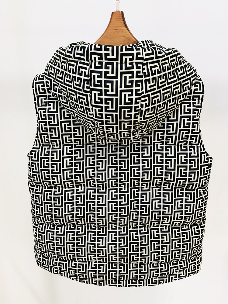 Newest Witner Fashion Designer Jacket Women's Sleeveless Monogram Printed Puffy Hooded Down Vest